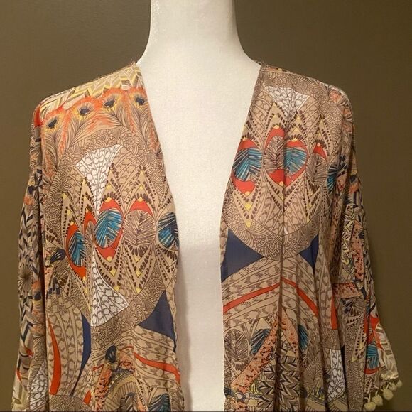 Umgee Peacock Print Kimono Size M/L - Picture 4 of 8